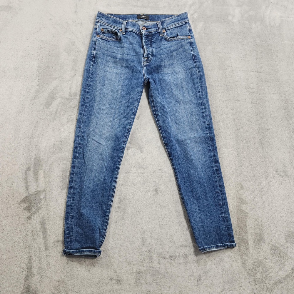 7 For All Mankind Jeans Womens 26 Blue Mid Rise Med Wash Skinny Stretch Denim